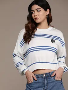 The Roadster Lifestyle Co. Drop-Shoulder Sleeves Striped Pullover