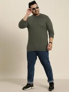 Sztori Plus Size Men Acrylic Geometric Patterned Pullover