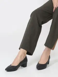 Flat n Heels Textured Block Heel Pumps