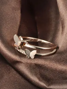 MYKI Rose Gold-Plated CZ-Studded Butterfly Ring