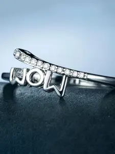 MYKI Silver-Plated Cubic Zirconia-Studded Finger Ring