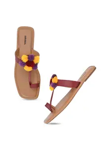 Anouk Maroon And Yellow Embellished One Toe Flats