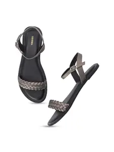 Anouk Metallic-Toned Braided Strap Open Toe Flats
