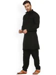 Hangup Men Black Solid Pathani Kurta with Pyjama