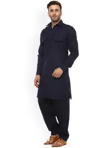 Hangup Men Navy Blue Solid Kurta with Salwar