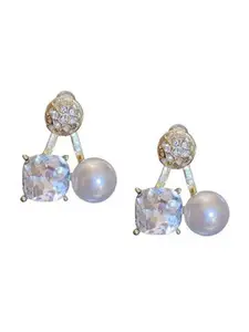 Jewels Galaxy Gold-Plated American Diamond Drop Earrings