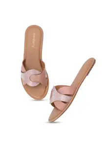 DressBerry Nude-Coloured And Pink Textured Open Toe Flats