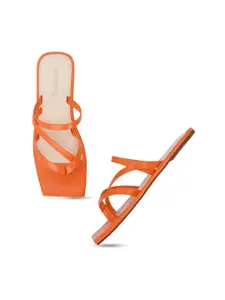 DressBerry Orange Square Toe Open Toe Flats