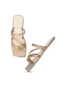 DressBerry Beige Colourblocked Open Toe Flats