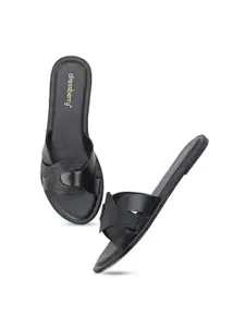 DressBerry Black Textured Open Toe Flats