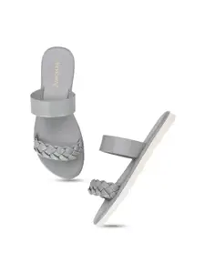 DressBerry Grey Braided Strap Open Toe Flats