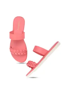 DressBerry Pink Braided Strap Open Toe Flats