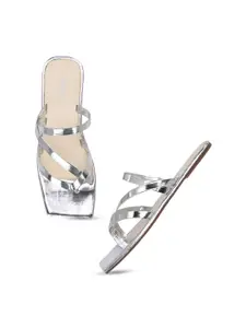 DressBerry Silver-Toned Strappy One Toe Flats