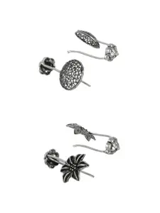 Sangria Set of 2 Silver-Plated Floral Ear Cuff Earrings
