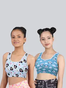 DChica Pack Of 2 Printed Non-Padded All Day Comfort Non-Wired Gym Workout Cotton Bra