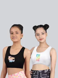 DChica Pack Of 2 Printed Non-Padded All Day Comfort Non-Wired Gym Workout Cotton Bra