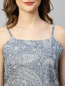 DRAPE IN VOGUE Grey & White Ethnic Motifs Printed Night Suit