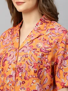 DRAPE IN VOGUE Orange & Pink Floral Printed Night Suit
