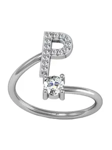 MYKI Silver-Plated Cubic Zirconia-Studded P Letter Ring