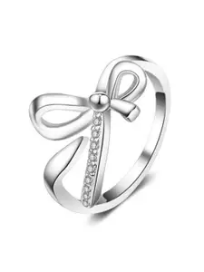 MYKI Silver-Plated CZ Studded Bow Design Adjustable Finger Ring