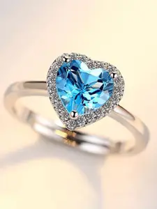 MYKI Silver-Plated CZ-Studded Adjustable Finger Ring