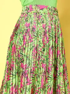 Antheaa Floral Print Accordion Pleated Crepe Skirt