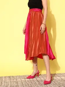 Antheaa Colourblocked Accordion Pleated Midi Skirt