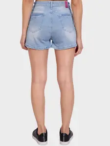 DressBerry Women Blue Washed Mid Rise Denim Shorts