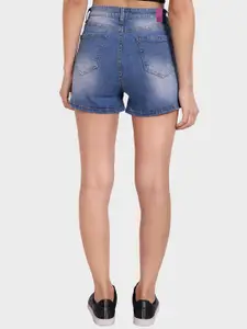 DressBerry Women Blue Mid Rise Washed Denim Shorts