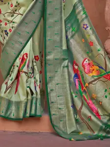 Mitera Green And Red Printed Paithani Saree
