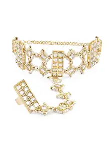 Zaveri Pearls Women Gold-Plated Kundan Ring Bracelet