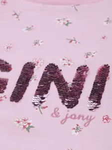 Gini and Jony Girls Floral Printed Sequined fleece Sweatshirt