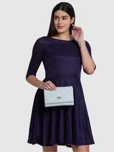 Globus Women Blue Textured Bow Detail Envelope Wallet With Sling Strap