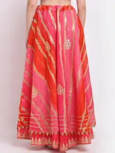 SOUNDARYA Striped Flared Gota Patti Work Pure Cotton Maxi Lehanga Skirt