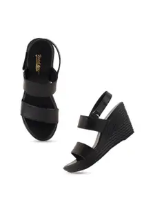 The Roadster Lifestyle Co. Black Open Wedge Heels With Backstrap