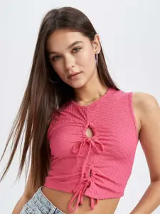 DeFacto Textured Sleeveless Cut Out Detail Crop Top