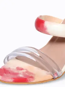 DressBerry Peach Coloured & Beige Open Toe Block Heels