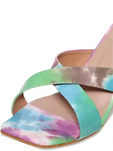 DressBerry Green And Pink Printed Block Heels