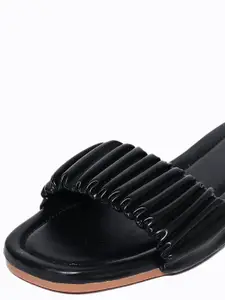 DressBerry Black Ruched Strap Open Toe Flats