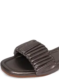 DressBerry Metallic-Toned Ruched Strap Open Toe Flats