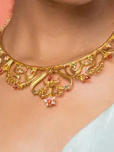 SHAYA 925 Sterling Silver Gold-Plated Stone Studded Necklace