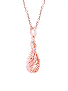 GIVA 925 Sterling Silver Rose Gold-Plated Stone-Studded Pendant With Chain