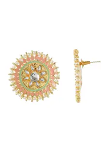 DASTOOR Brass-Plated Contemporary Kundan Studded Drop Earrings
