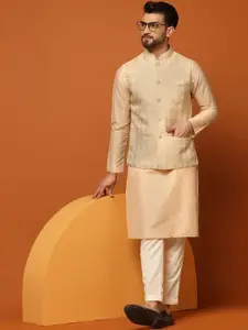 KISAH Woven-Design Mandarin Collar Nehru Jacket