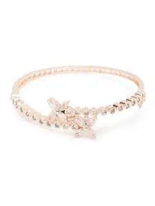 DressBerry Women Rose Gold-Plated American Diamond Studded Cuff Bracelet