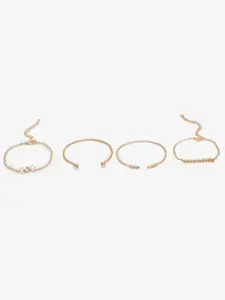 DressBerry Women Set Of 4 Gold-Plated Gold-Toned & White Link Bracelets
