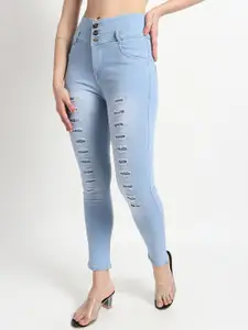 TYFFYN Women High-Rise Slim Fit Mildly Distressed Light Fade Stretchable Jeans