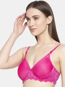 AROUSY Floral Lace Seamless Non-Padded Full Coverage Organic Cotton Bra