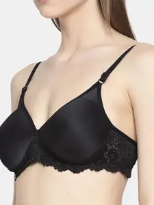 AROUSY Pack Of 3 Floral Lace Seamless Non-Padded Full Coverage Organic Cotton Bra