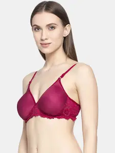 AROUSY Floral Lace Seamless Non-Padded Full Coverage Organic Cotton Bra